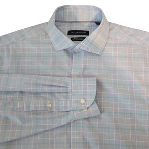 Tommy Hilfiger THFlex Supima Mens Dress Shirt L 16 34/35 Blue‎ Windowpane Plaid